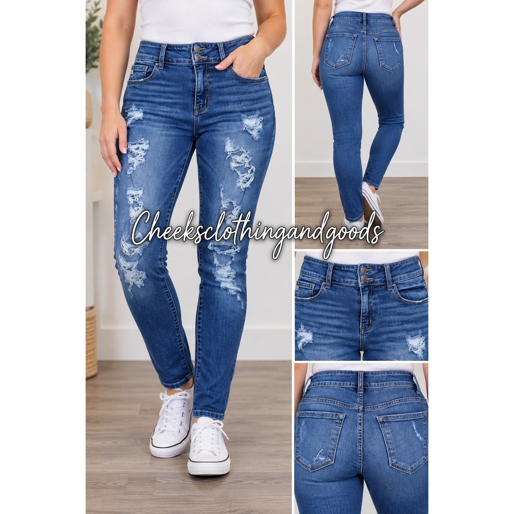 KanCan High Rise Distressed Skinny Jeans Medium Wash KC11010 Women's Size 28/9
